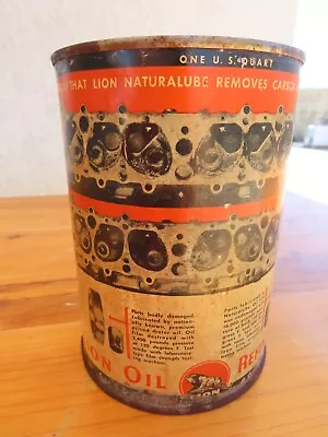 Rare Vintage Original Lion Motor Oil Car Valves Part Graphics Quart Oil Can • $149.99