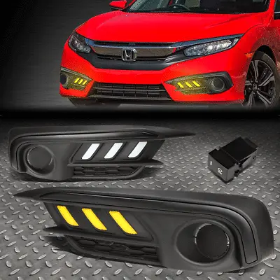 For 16-17 Honda Civic Mustang Style Amber Led Drl Bar Fog Light Lamp Bezel Cover • $60.88