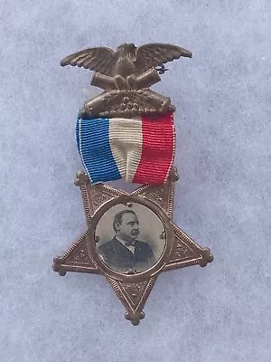 1888 Grover Cleveland Gar Civil War Veteran Membership Badge Portrait Rwb Ribbon • $74.95