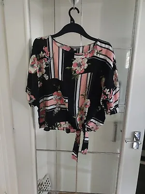 Ladies Dorothy Perkins Size 12 UK Black Pink White Floral Blouse Top Woman's  • £2.96