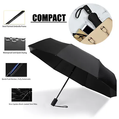 $19.94 • Buy Compact Travel Umbrella Automatic Windproof For Rain W/ Strong Coated Steel Ribs