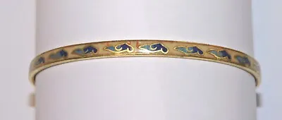 Vtg Chinese CLOISONNE BANGLE 1/4  BRACELET Blue Tan Wave • $14.95