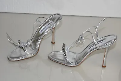 $1595 NEW Manolo Blahnik BAIXA Sandals Silver CRYSTALS PEARLS Wedding Shoes 40.5 • $425