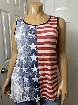 Vanilla Sugar Womens Blouse Size 1X American Flag Red White Blue Top • $14.24