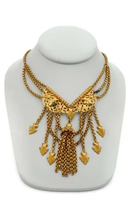 Vintage Necklace Gold Tone Etruscan Tassel 16  • $89.99