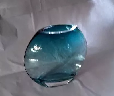 Krosno Poland Art Glass Vase Thick Moon Round Blue Modernist • $45