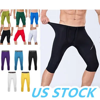 US Mens Compression Pants Stretchy Base Layer Short Pants 3/4 Running Tights   • $13.19