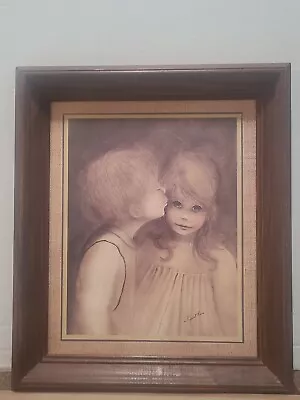 Vintage Margaret Kane A LITTLE KISS Big Eyes Art Print Signed Framed  • $79.21