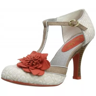 RUBY SHOO Jada Nude Floral Brocade & Russet T Bar Shoes UK 7 EU 40 Worn Once • £13.99