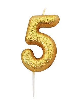 Gold Glitter  Age Number Candles Happy Birthday Cake Topper 0-9 Celebration • £2.75