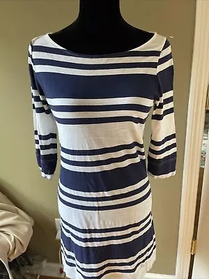 Lilly Pulitzer Sz S Mixed Stripe Blue White 3/4 Sleeve Jersey Dress Pink Tree • $17.99