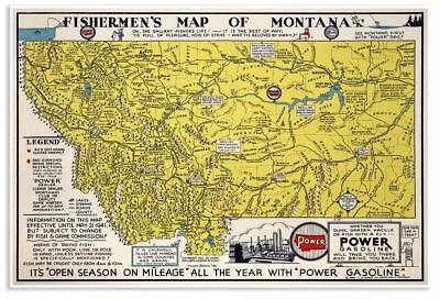 Power Gasoline's Big Map Of Montana Game Fishing Vintage Reprint Print Poster • $24.97