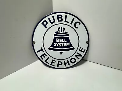 VTG Bell System Public Telephone Steel Porcelain Enamel Sign.  7” • $38