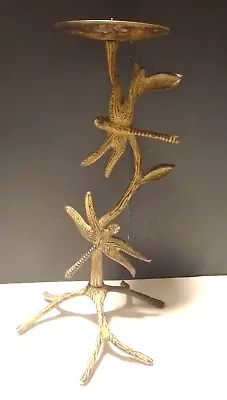 $29.99 • Buy Vintage 12  Brass Metal Candle Stand Holder Dragon Fly On Branch