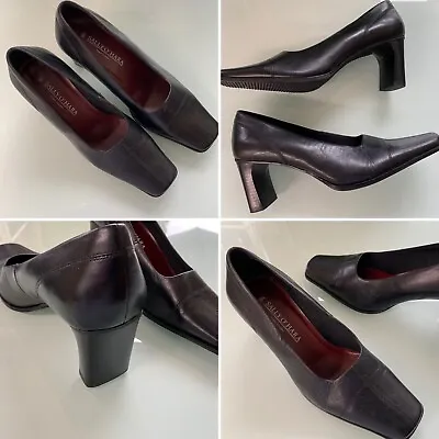 NEW Sally O'Hara Black Premium Leather Block Heel Formal Court Shoes UK 5.5 38.5 • £24.95