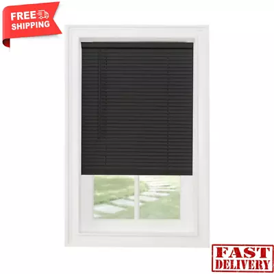 Cordless 1in Black Vinyl Light Filtering Mini Blinds Multiple Sizes Any Room New • $28.99