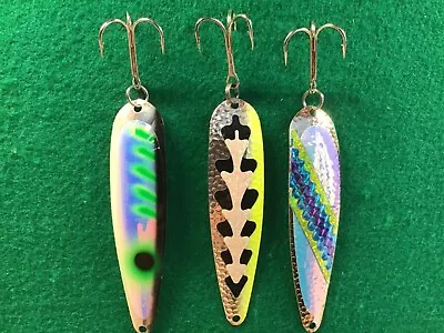 3 ADVANCED TACKLE MICHIGAN STINGER MAGNUM SPOONS 4 3/4” GLOW/UV CleanLot 4 • $15