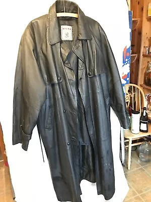 Mens Long Black Leather Trench Coat • $65.03