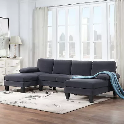 112 U-Shaped Granular Velvet Sofa W/Oversized 6-Seat Sofa Bed With Double Chaise • $638.69