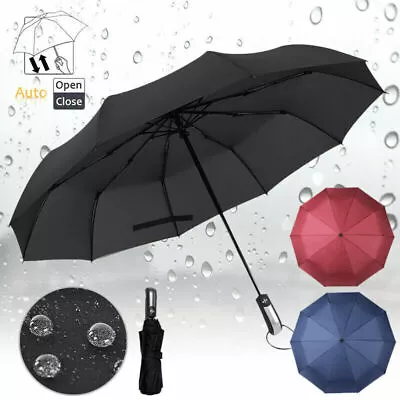 10 Ribs Portable Strong Frame Umbrella Windproof Automatic Open Folding Compact • £8.95