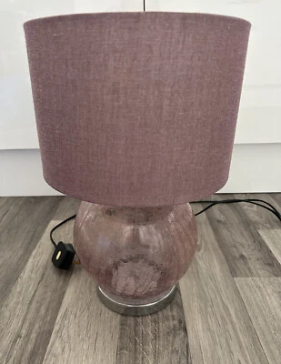 £20 • Buy Next Table Lamp Purple Glass Crackle Base Fabric Shade Modern Mauve Decor