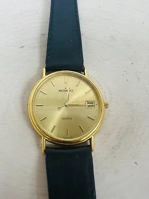 Movado 87-A4-0885K Goldtone Wristwatch Swiss Sapphire Leather Band Watch • $79.99