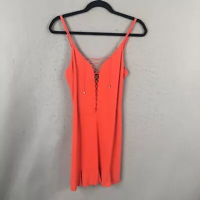 Moda International Dress Womens S Orange Sleeveless V-Neck Lace Up Front Mini • $9.99
