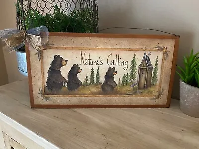 Bear Nature's Calling Outhouse Country Bathroom Cabin Home Decor Wooden Sign • $11.99