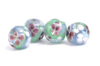 New 4 Piece Set Of Fine Murano Lampwork Glass Beads- 12mm Inner Flowers - A7138c • $0.99