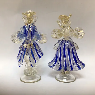 Murano Glass Dancing Figures Courtesans Gold Fleck Aventurine Murano Latticino • £175