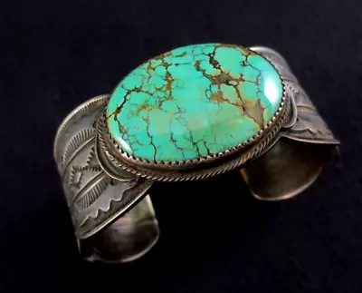Vintage Navajo Bracelet - Sterling Silver And Turquoise  72g=2.5oz • $329