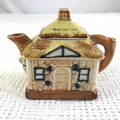 £37.50 • Buy Vintage Lidded Teapot Glazed Ceramic Cottage House Branch Handle & Spout