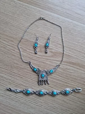 Vintage Egyptian Revival Jewellery Set Necklace Bracelet And Droppers • £2