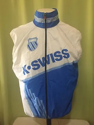 K Swiss Cycling Men’s White Blue Sleeveless Windbreaker Jacket Size Large • $26.99