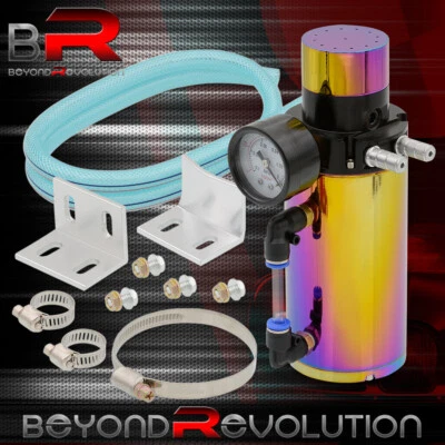 $36.99 • Buy Neo Chrome Engine Oil Catch Reservoir Breather Tank/Can+Vacuum Pressure Gauge