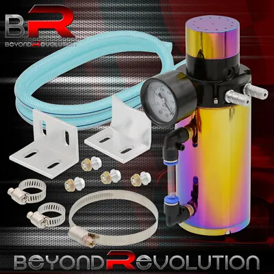 Neo Chrome Engine Oil Catch Reservoir Breather Tank/Can+Vacuum Pressure Gauge • $20.99