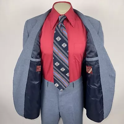 Mens Levi's Suit 44 Jacket Blazer 34 33 Pants Leisure Disco Blue Mod Vintage 70s • $99.99