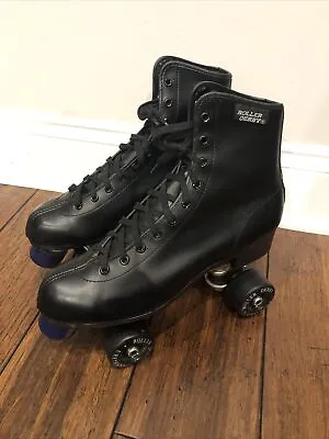 Vintage Men's Roller Derby Black Leather Skates Urethane Wheels Size 8 • $53.35