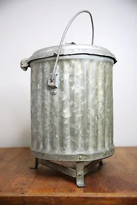 Vtg Wheeling Small Galvanized Metal Trash Garbage Can Waste Basket Industrial • $185