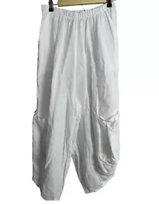 Womens Match Point USA White Linen Gypsy Harem Pants W/ Pockets #HLP113 Sz M • $35