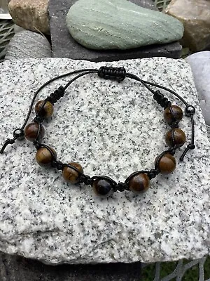 Tigers Eye Bracelet Genuine Gemstone Adjustable Beaded Bracelet Shambhala • $18.64