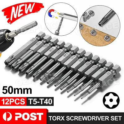 12Pcs Torx Screwdriver Bit Set 50mm Long T5-T40 Star Head Temper Proof Security • $9.95