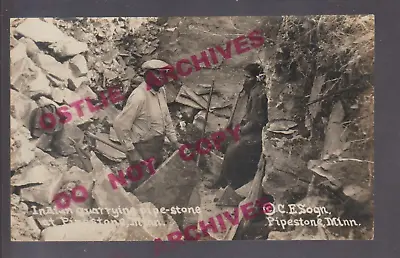 Pipestone MINNESOTA RPPC C1920s DIGGING CATLINITE Pipestone SIOUX INDIAN Quarry • $49.99