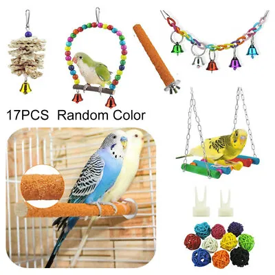 17 Pack Parrot Toys Metal Rope Small Ladder Stand Budgie Cockatiel Cage Bird Set • £12.65