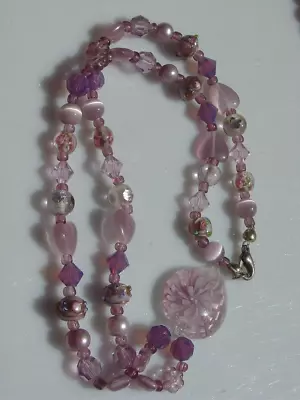 Handmade Glass Necklace Italian Murano Flower Bead ? Venetian ? Purple Pendant • $39.95