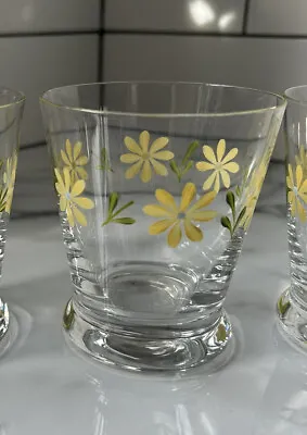 Set Of 4 Hand Painted Flower Leaf Glasses Vintage Retro • £14