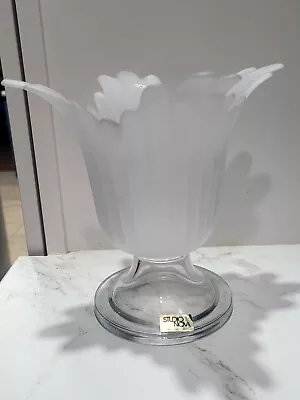 Vintage Studio Nova Glass Frosted Flower Tulip Vase Portugal Excellent Condition • $40
