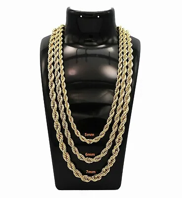 Mens Rope Chain Necklace Italian Bracelet 5mm To 7mm 20  24  30  14K Gold Plated • $9.99