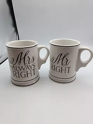 Mud Pie Mr. Right & Mrs. Always Right Tall Coffee Mugs S57A • £30.17