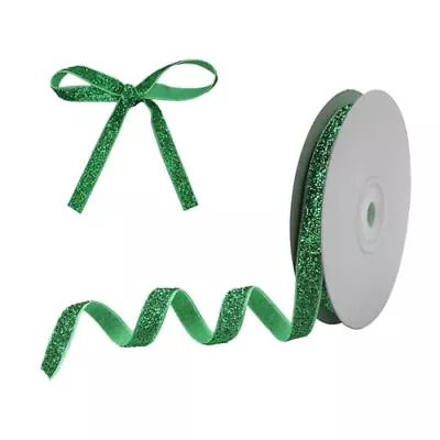 Velvet Ribbon 0.4 Inch X 30 Feet Glitter Green Velvet Wired Ribbon For Gift W... • $14.83